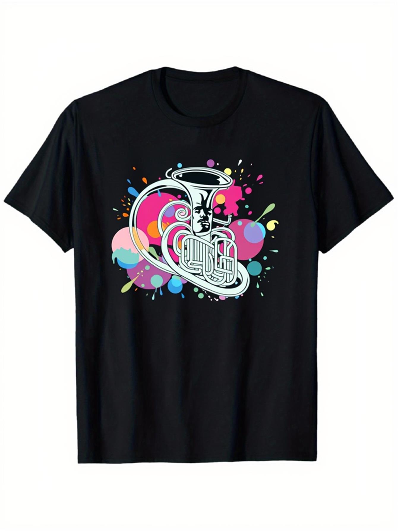 Musical Instrument Tuba - Trendy heren zwart grafisch T-shirt tubahoorn