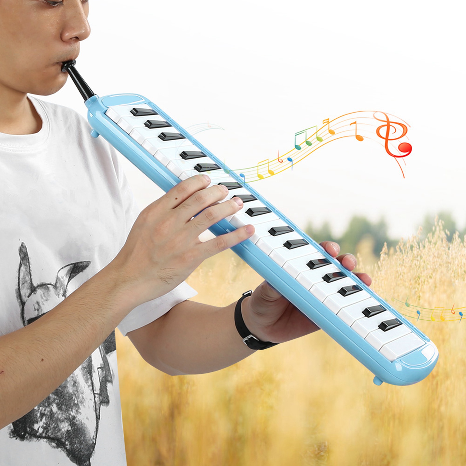 Musical Instrument Melodica - Melodica 37-toetsen blaasinstrument blauw harslichaam roestvrijstalen